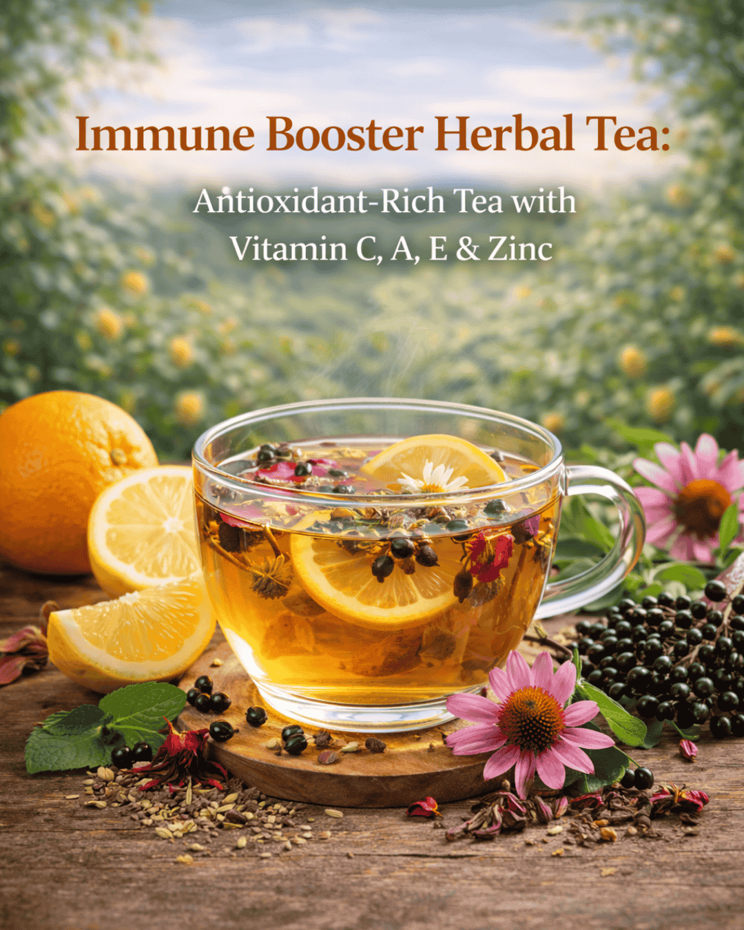 immune booster herbal tea with vitamin c zinc and antioxidant rich herbs for health